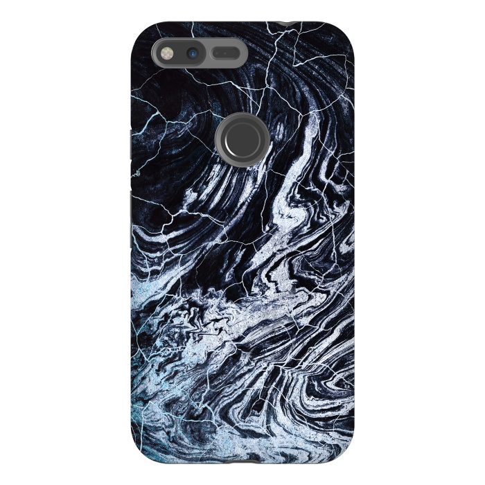 Pixel XL StrongFit Dark navy textured marble painting by Oana 