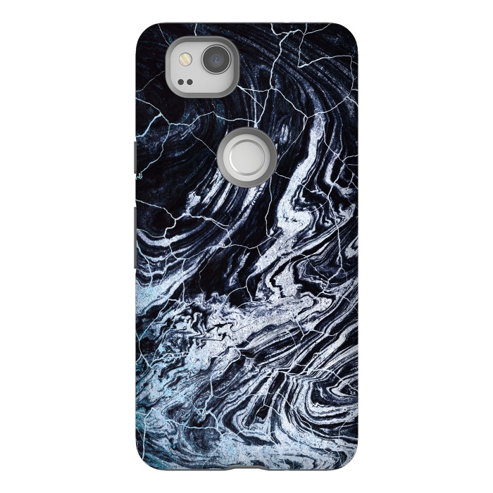 Pixel 2 StrongFit Dark navy textured marble painting by Oana 