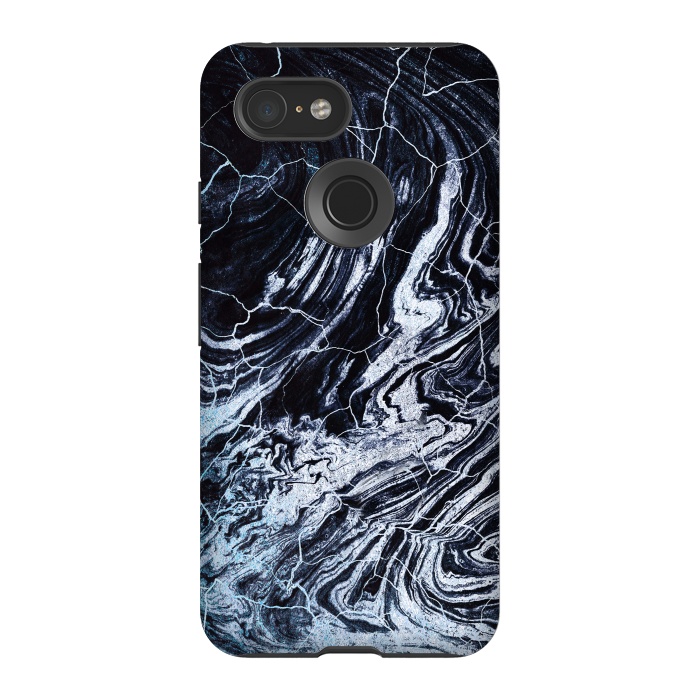 Pixel 3 StrongFit Dark navy textured marble painting by Oana 