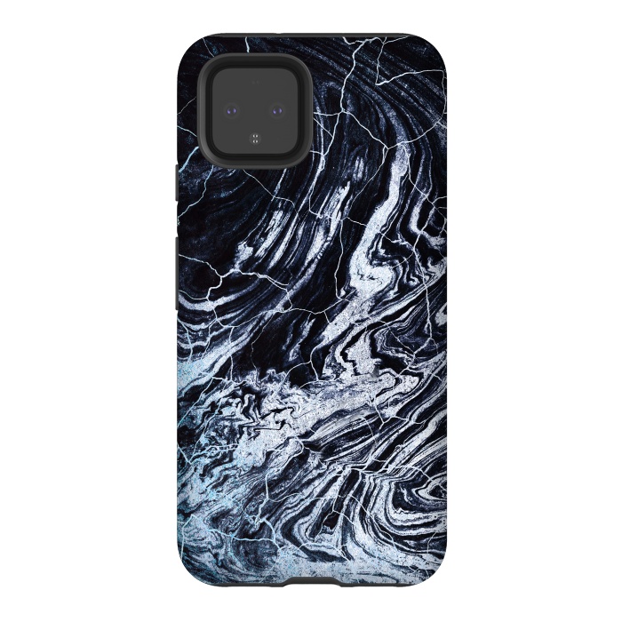 Pixel 4 StrongFit Dark navy textured marble painting by Oana 