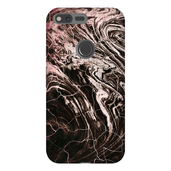 Pixel XL StrongFit Rose gold and black marble art by Oana 