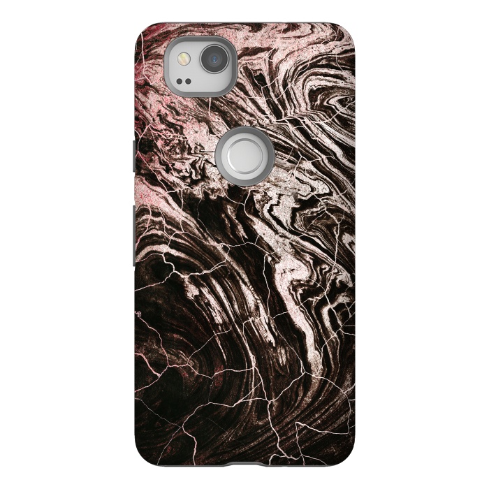 Pixel 2 StrongFit Rose gold and black marble art by Oana 