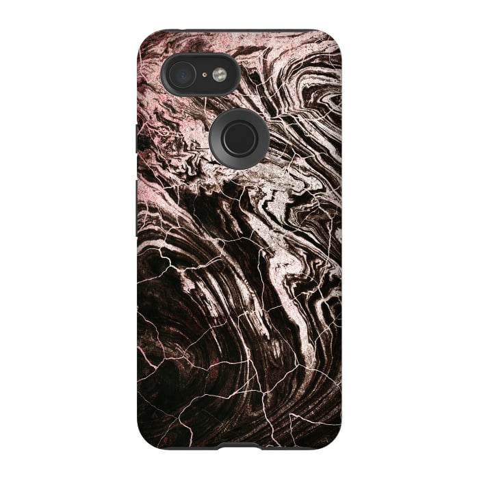 Pixel 3 StrongFit Rose gold and black marble art by Oana 