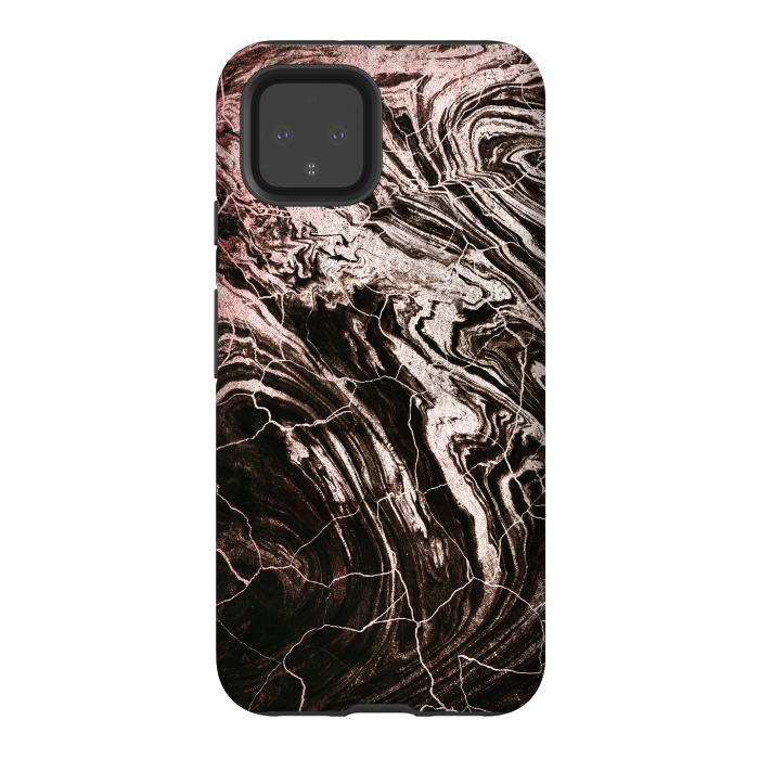 Pixel 4 StrongFit Rose gold and black marble art by Oana 