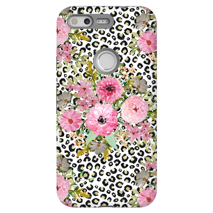 Pixel StrongFit Elegant leopard print and floral design  by InovArts
