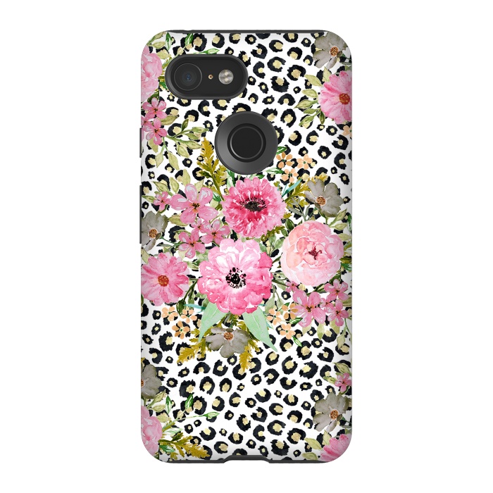 Pixel 3 StrongFit Elegant leopard print and floral design  by InovArts