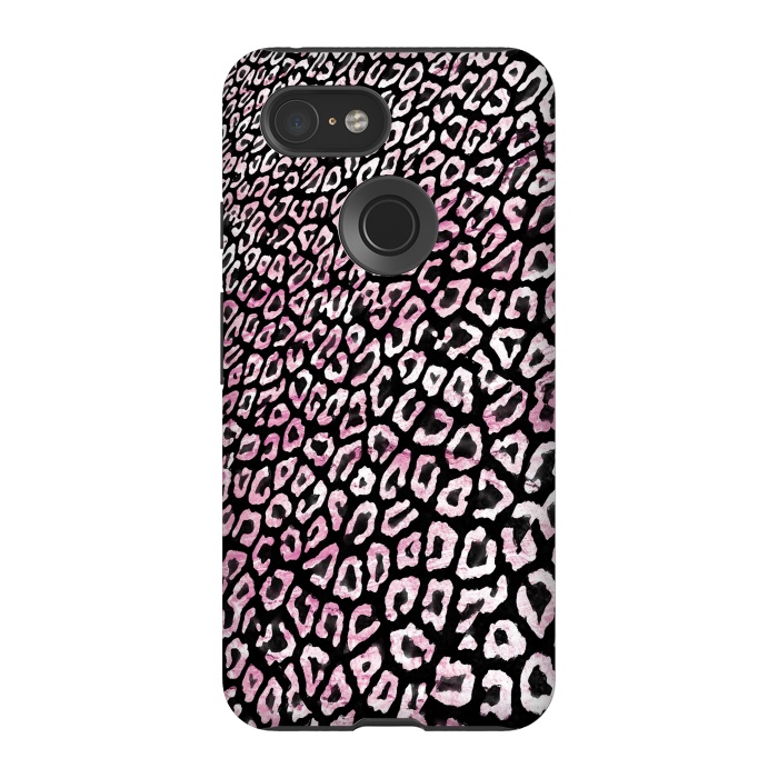 Pixel 3 StrongFit Pastel pink leopard print on black  by Oana 