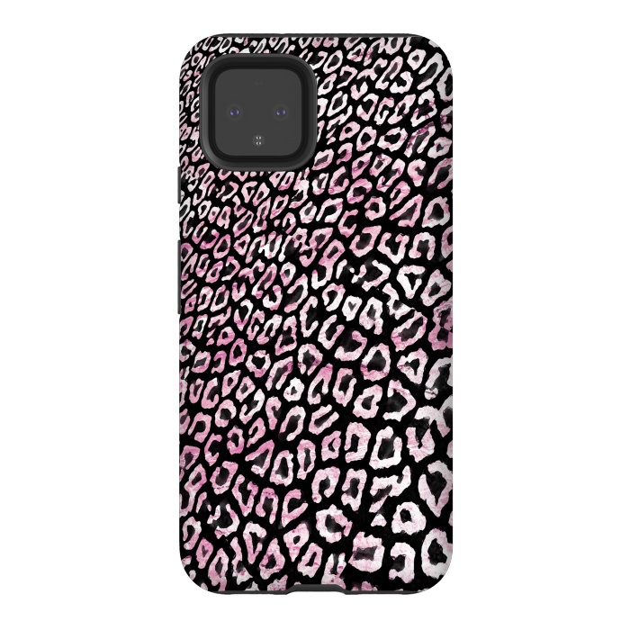 Pixel 4 StrongFit Pastel pink leopard print on black  by Oana 