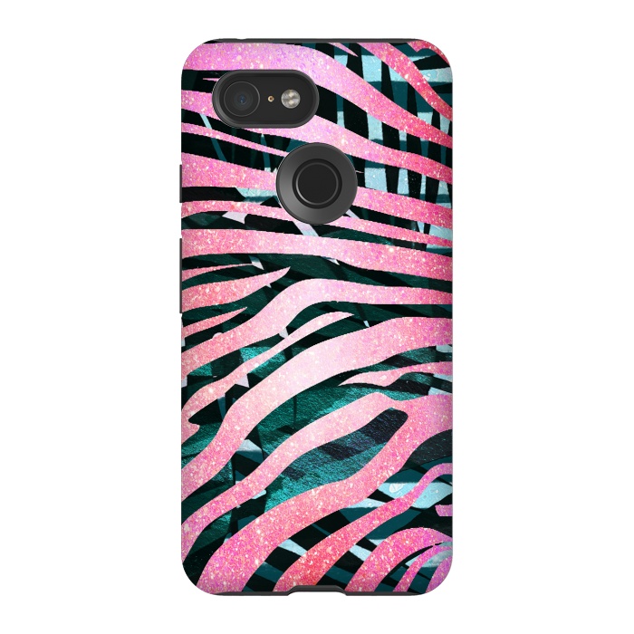 Pixel 3 StrongFit Pink zebra stripes on tropical foliage by Oana 