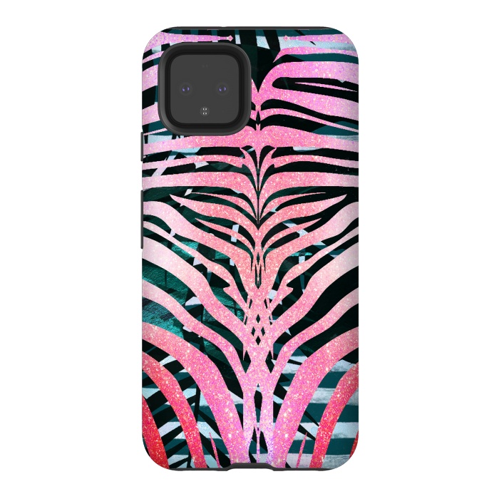Pixel 4 StrongFit Pink sparkle zebra stripes by Oana 