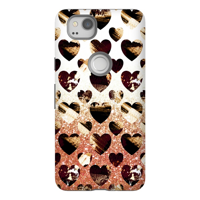 Pixel 2 StrongFit Golden animal print spotted hearts by Oana 