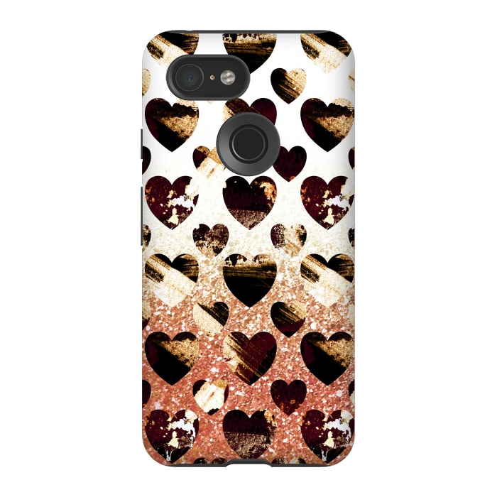 Pixel 3 StrongFit Golden animal print spotted hearts by Oana 