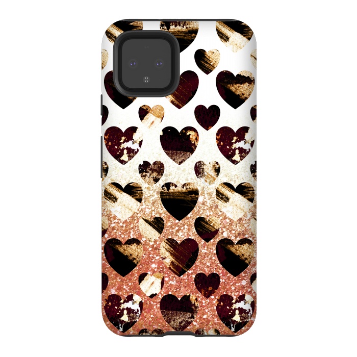 Pixel 4 StrongFit Golden animal print spotted hearts by Oana 
