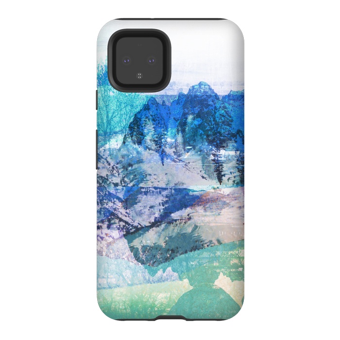 Pixel 4 StrongFit Blue turquoise painted mountain landscape by Oana 
