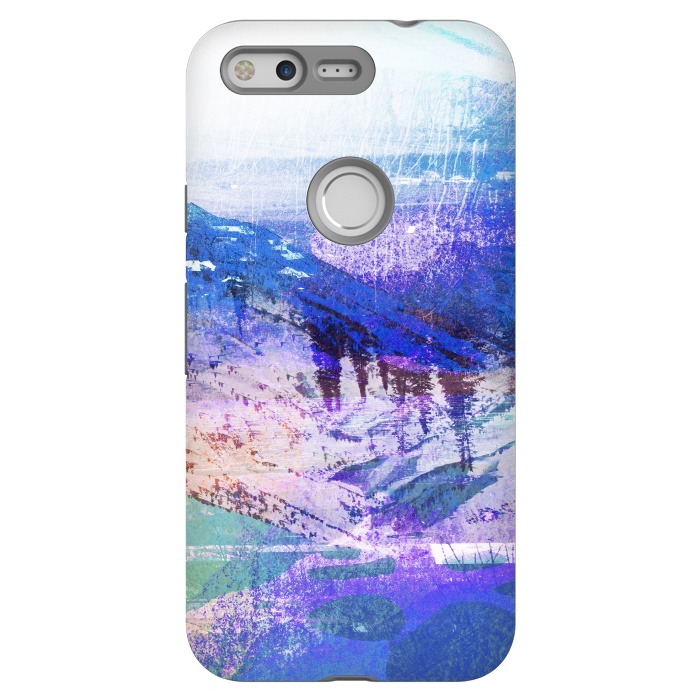 Pixel StrongFit Abstract blue painted mountain landscape by Oana 