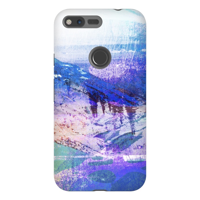 Pixel XL StrongFit Abstract blue painted mountain landscape by Oana 