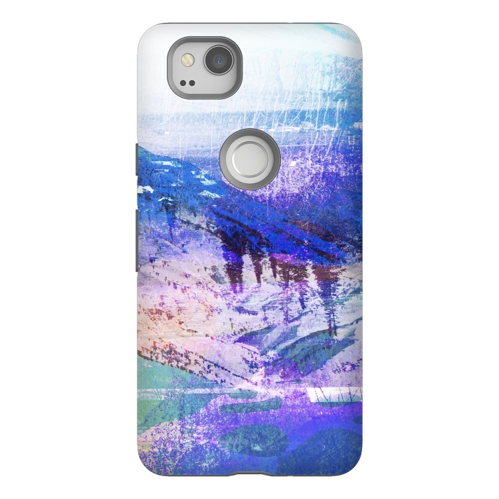 Pixel 2 StrongFit Abstract blue painted mountain landscape by Oana 