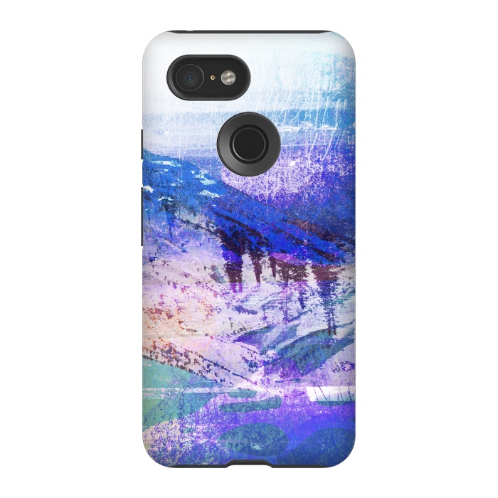 Pixel 3 StrongFit Abstract blue painted mountain landscape by Oana 