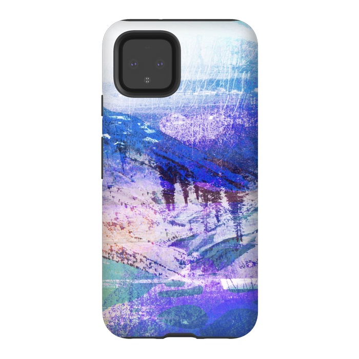 Pixel 4 StrongFit Abstract blue painted mountain landscape by Oana 