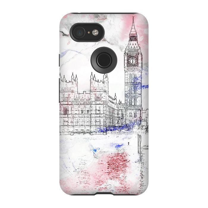 Pixel 3 StrongFit Big Ben London white pink sketch by Oana 
