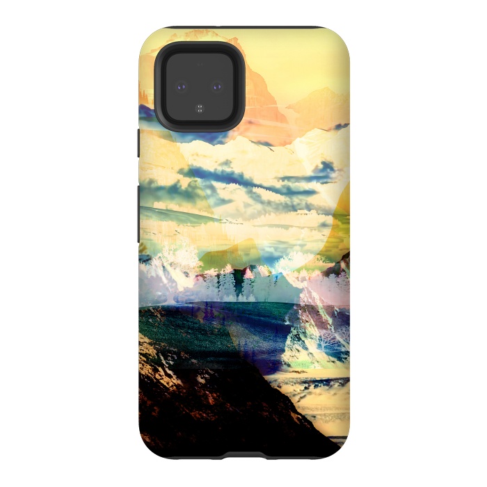 Pixel 4 StrongFit Painted minimal mountain landscape in yellow by Oana 