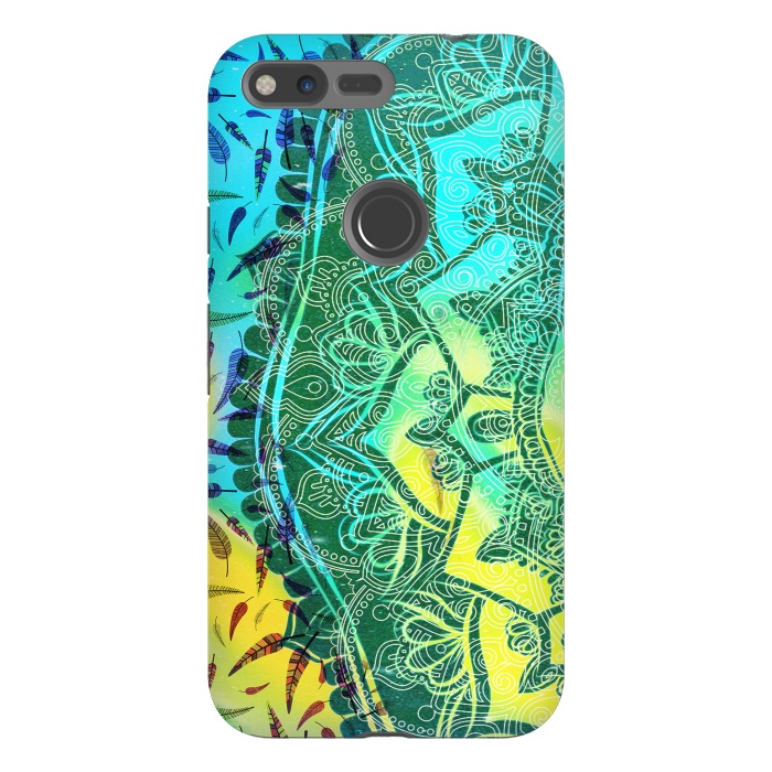 Pixel XL StrongFit Colorful tie dye mandala petals and feathers by Oana 
