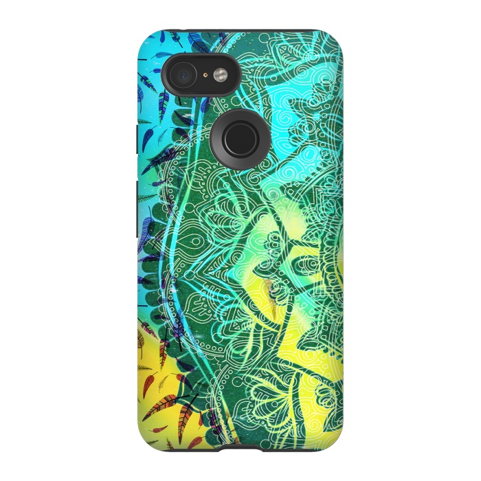 Pixel 3 StrongFit Colorful tie dye mandala petals and feathers by Oana 