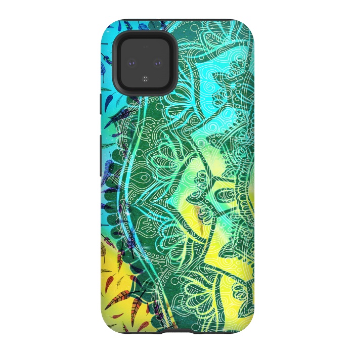 Pixel 4 StrongFit Colorful tie dye mandala petals and feathers by Oana 