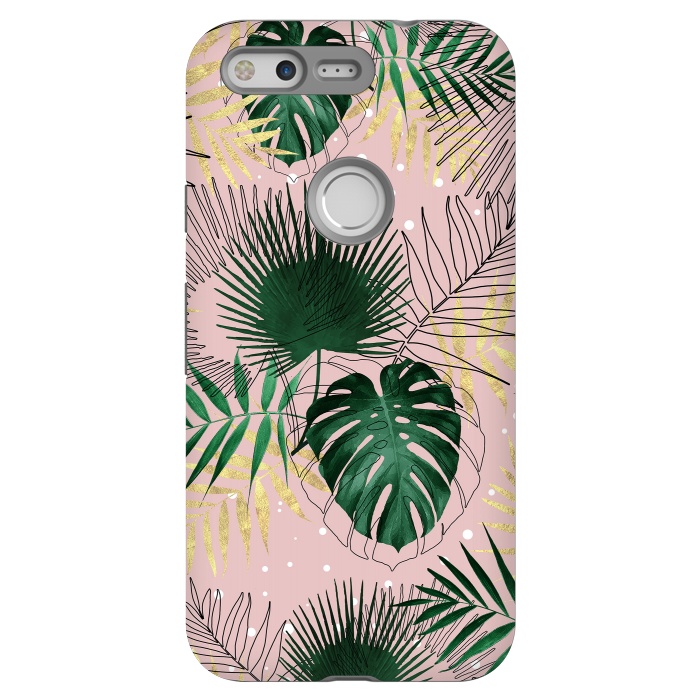 Pixel StrongFit Modern gold tropical leaves and doddles design  by InovArts