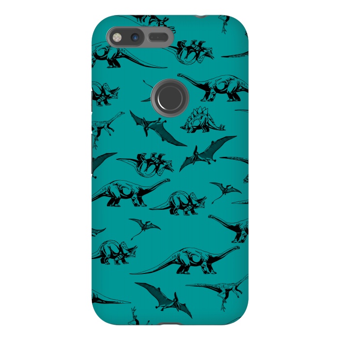 Pixel XL StrongFit Dinosaurs on Teal Background by Karolina
