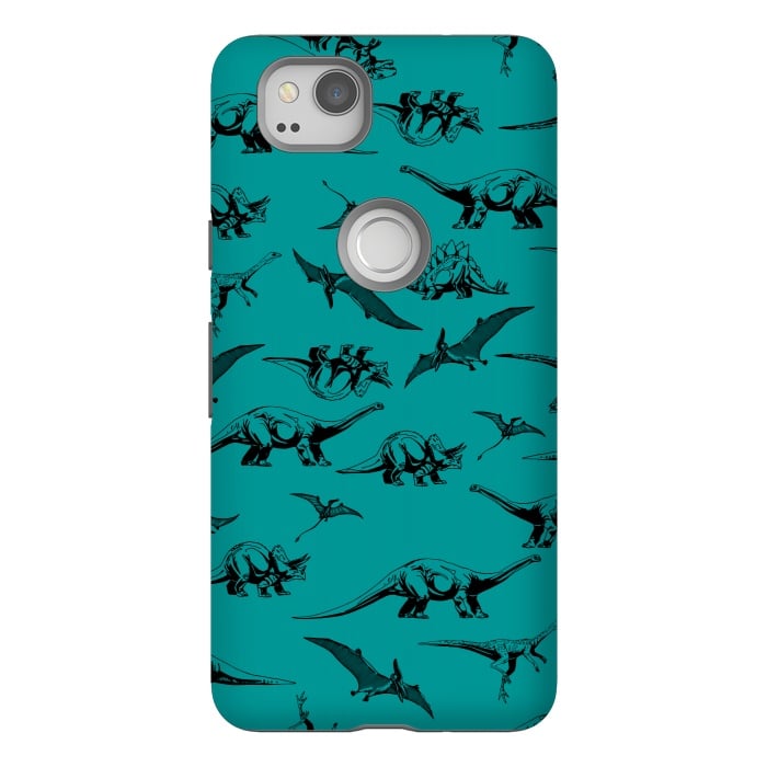 Pixel 2 StrongFit Dinosaurs on Teal Background by Karolina