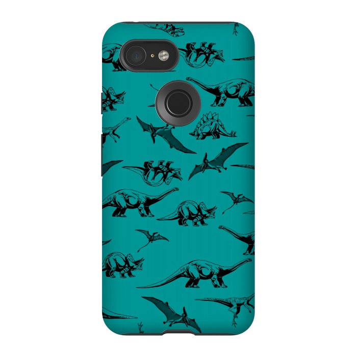 Pixel 3 StrongFit Dinosaurs on Teal Background by Karolina