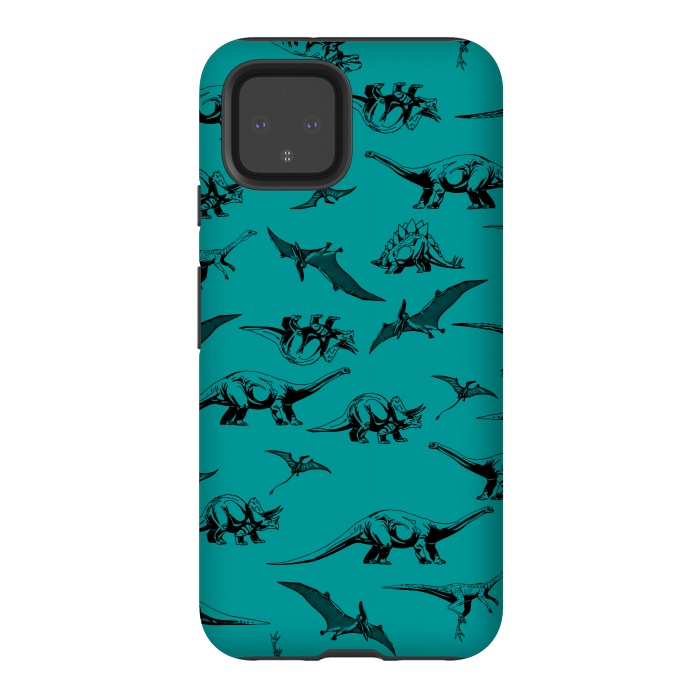 Pixel 4 StrongFit Dinosaurs on Teal Background by Karolina