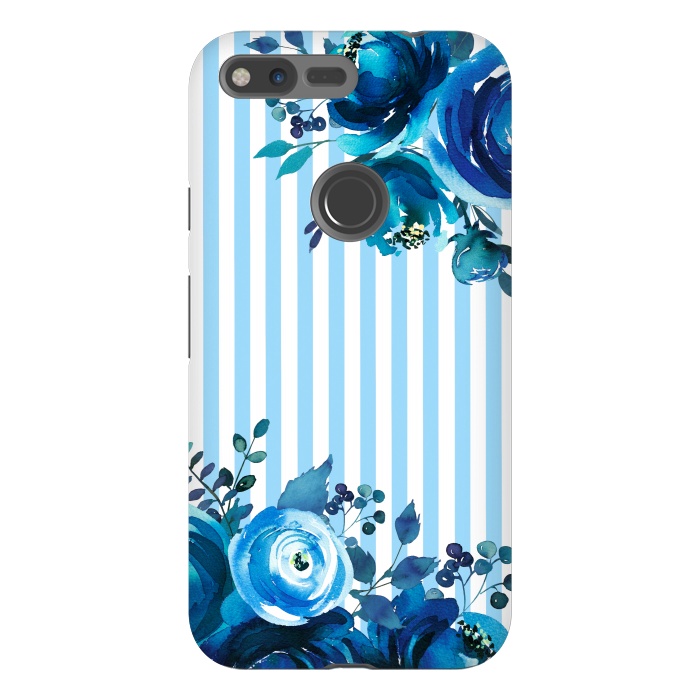 Pixel XL StrongFit Blue florals with light blue stripes by  Utart