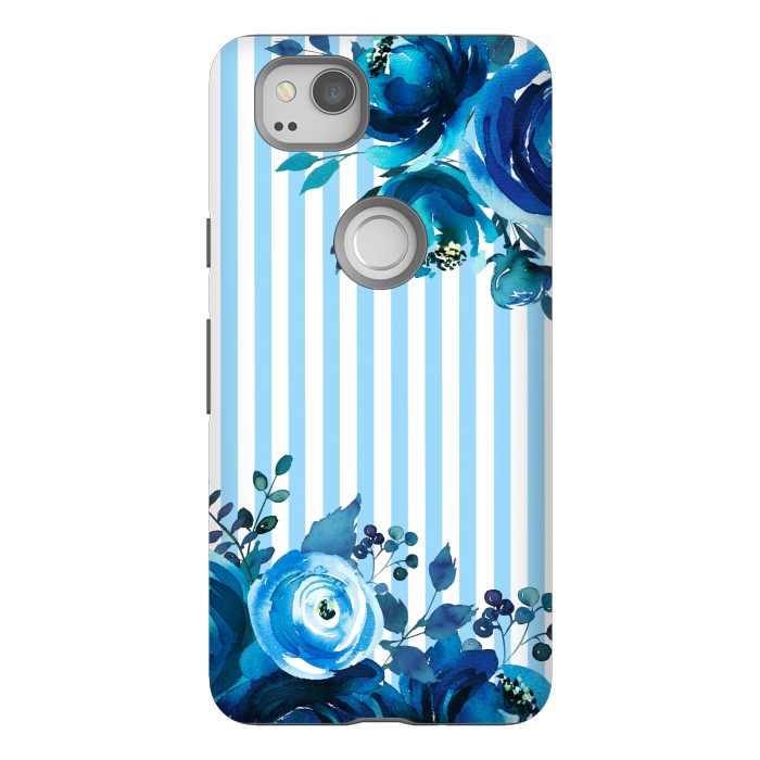 Pixel 2 StrongFit Blue florals with light blue stripes by  Utart