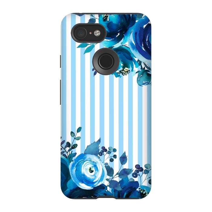 Pixel 3 StrongFit Blue florals with light blue stripes by  Utart