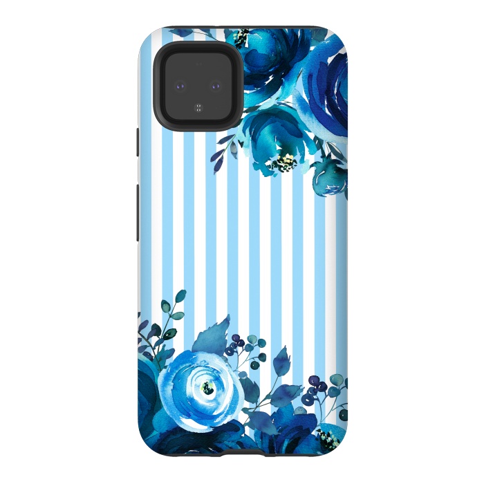 Pixel 4 StrongFit Blue florals with light blue stripes by  Utart