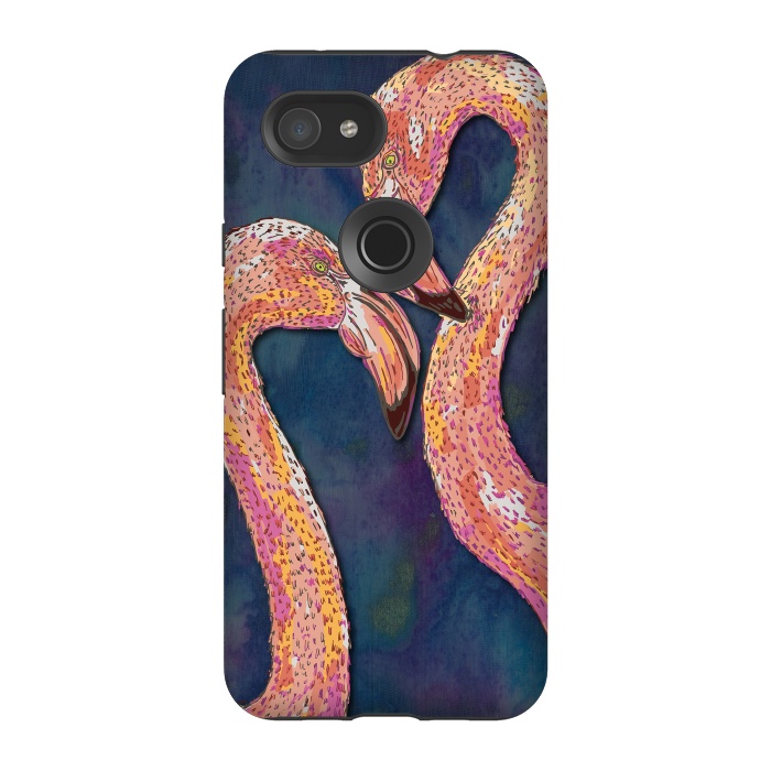 Pixel 3A StrongFit Pink Flamingos by Lotti Brown