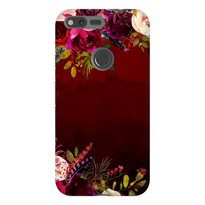 Pixel XL StrongFit Deep Red Floral Meadow  by  Utart