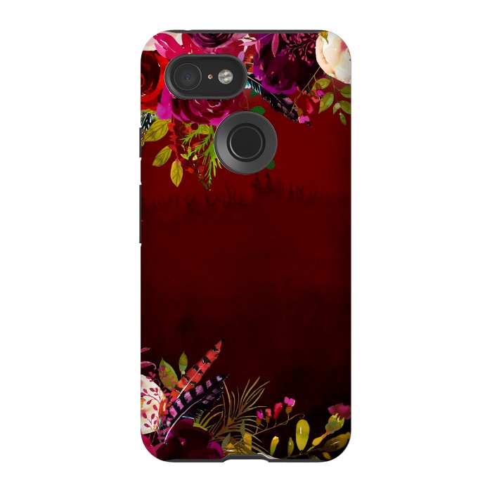 Pixel 3 StrongFit Deep Red Floral Meadow  by  Utart