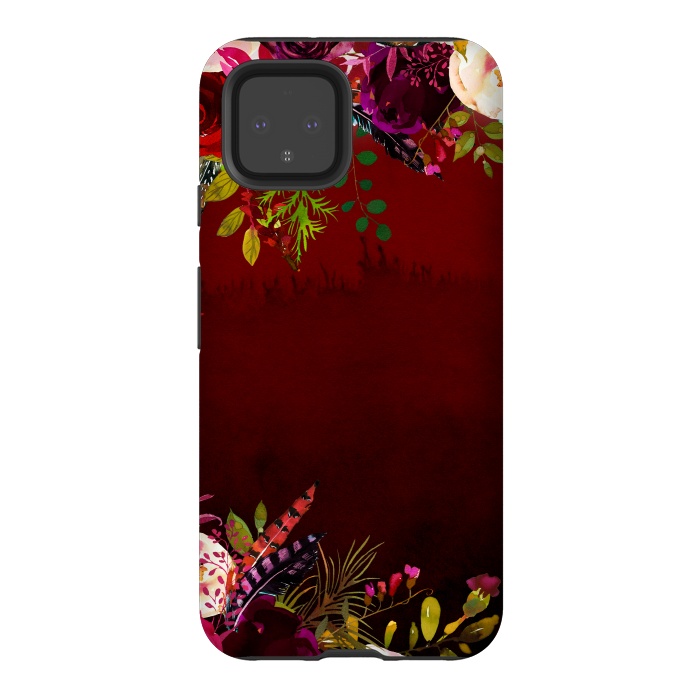 Pixel 4 StrongFit Deep Red Floral Meadow  by  Utart