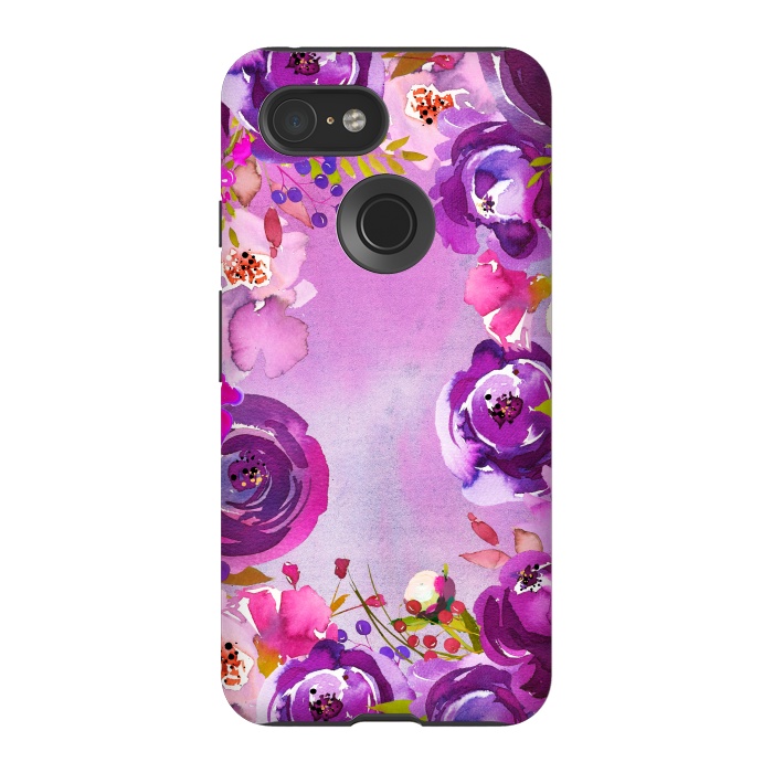 Pixel 3 StrongFit Watercolor Hand drawn Purple Spring Flowers by  Utart