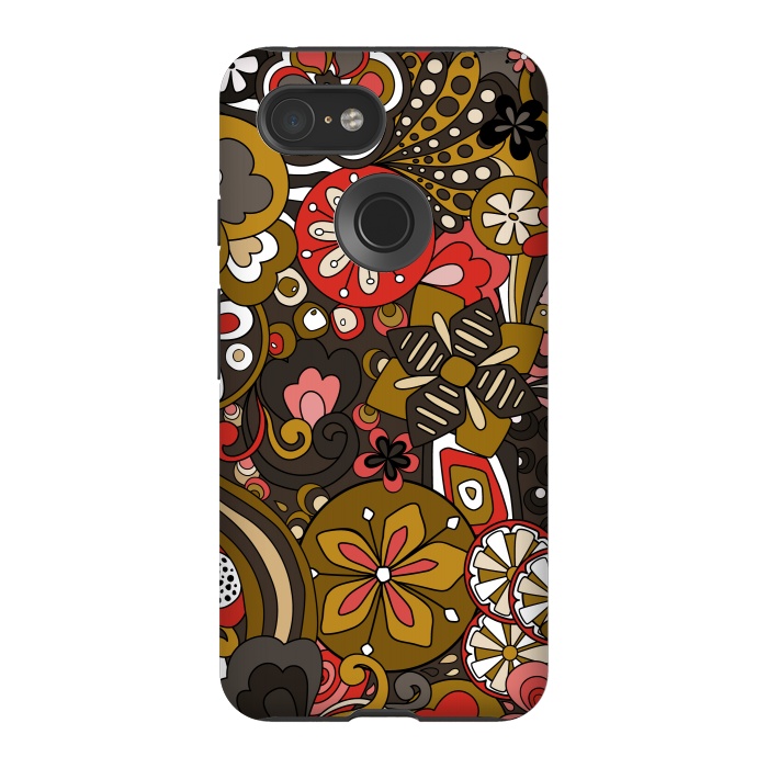 Pixel 3 StrongFit Retro Moody Florals in Red, Mustard and Brown by Paula Ohreen