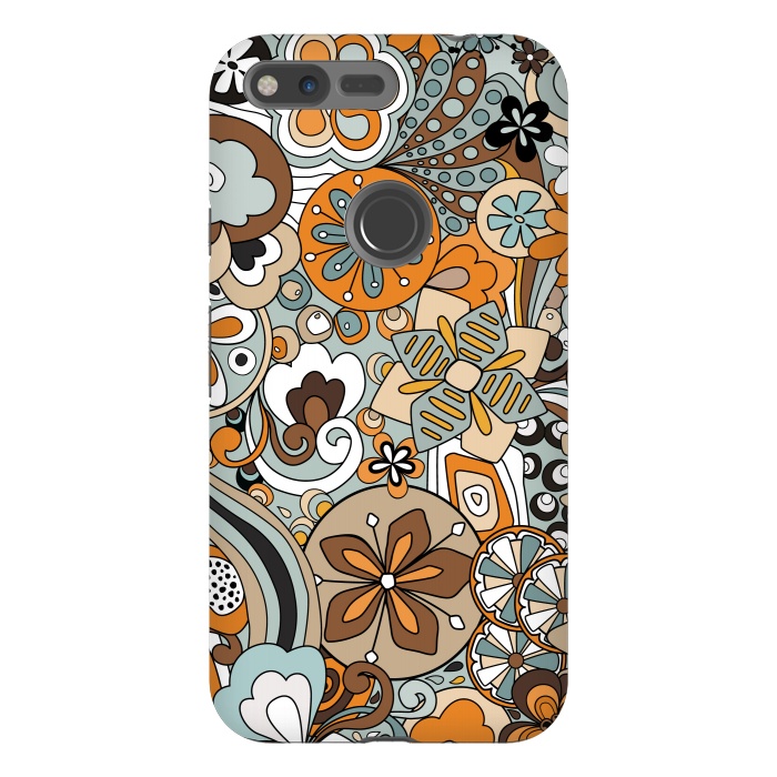 Pixel XL StrongFit Retro Moody Florals in Blue and Orange by Paula Ohreen