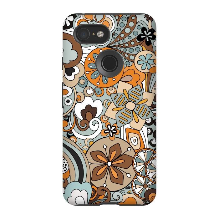 Pixel 3 StrongFit Retro Moody Florals in Blue and Orange by Paula Ohreen