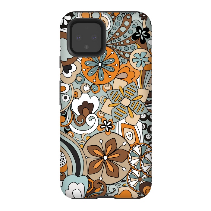 Pixel 4 StrongFit Retro Moody Florals in Blue and Orange by Paula Ohreen