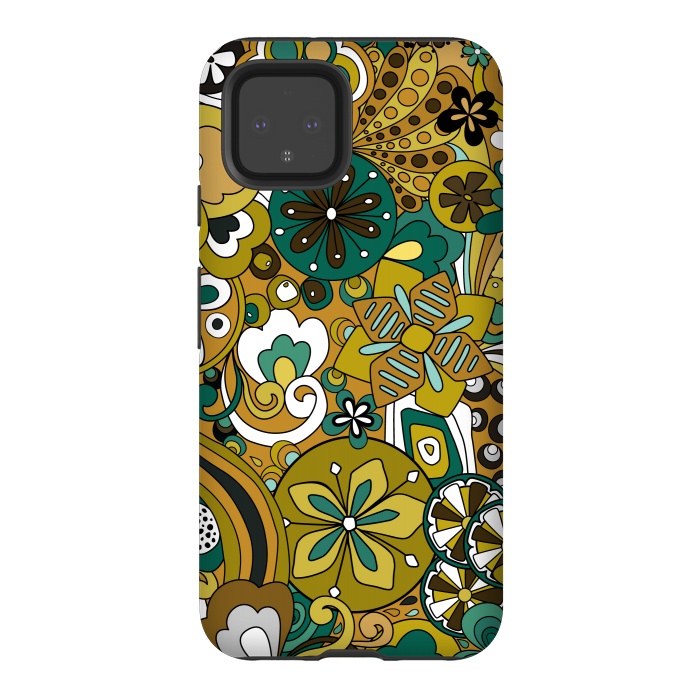 Pixel 4 StrongFit Retro Moody Florals in Green and Mustard by Paula Ohreen