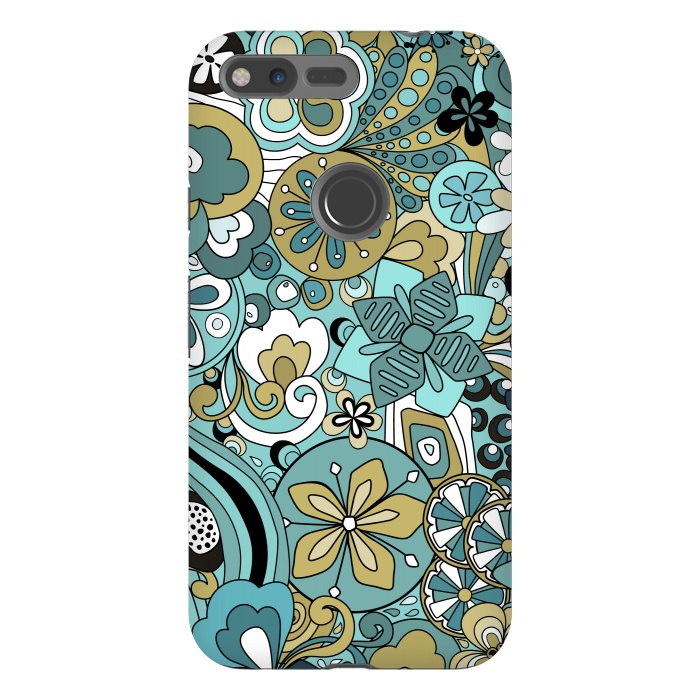 Pixel XL StrongFit Retro Moody Florals in Blue and Green by Paula Ohreen
