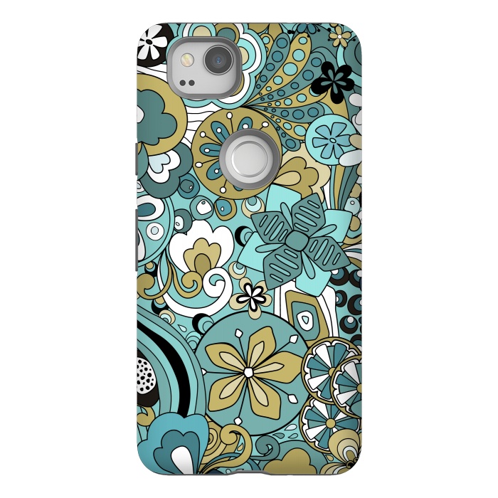 Pixel 2 StrongFit Retro Moody Florals in Blue and Green by Paula Ohreen