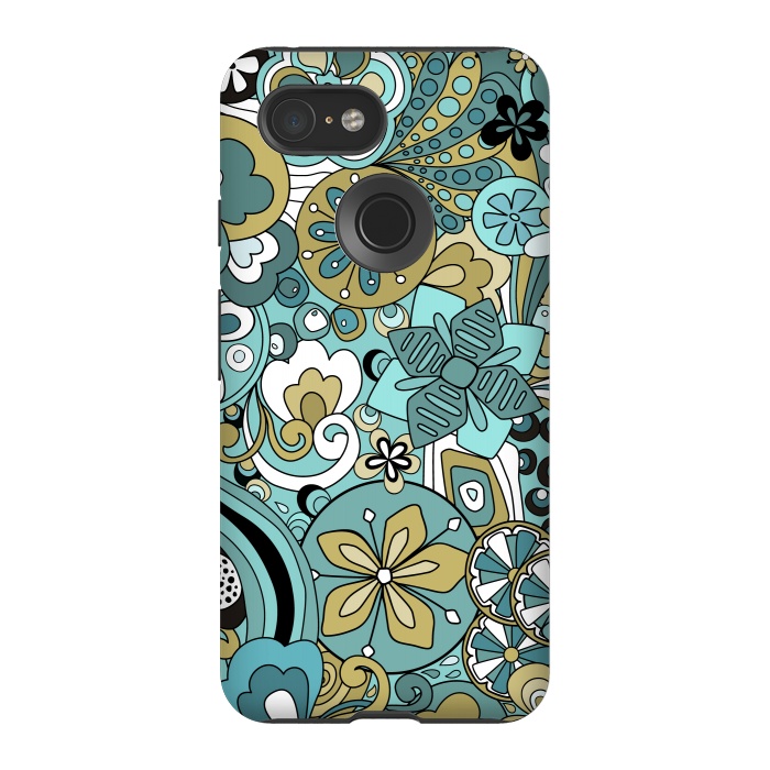 Pixel 3 StrongFit Retro Moody Florals in Blue and Green by Paula Ohreen